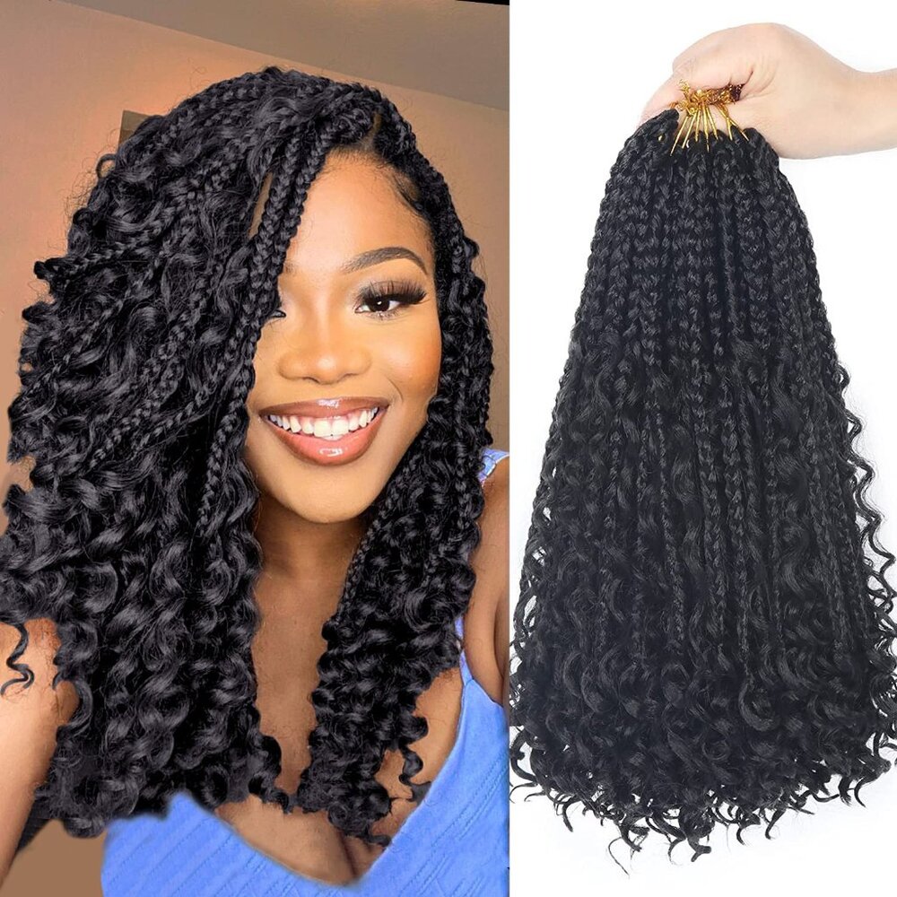 Goddess Bohemian Box Braids Crochet Hair 14 Inch Curly Ends Synthetic Extensions